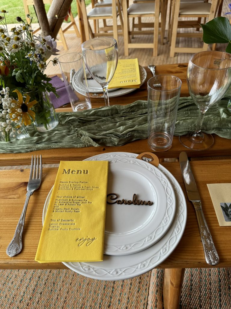 Bright printed wedding menu on napkin